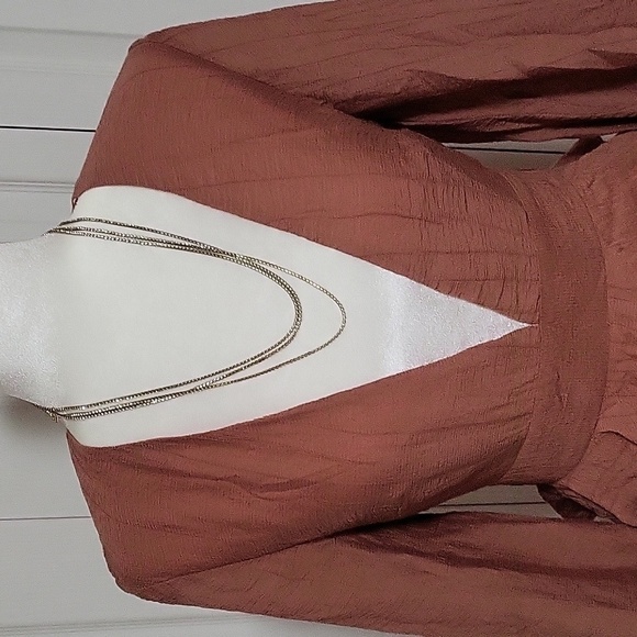 Angel Biba Deep V- Neck Back Zip Balloon Sleeve Ruffled Party Dress - Size S - Picture 2 of 9